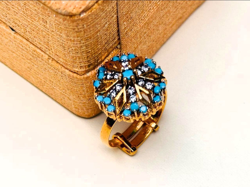 Gold plated hand made studded stone ring