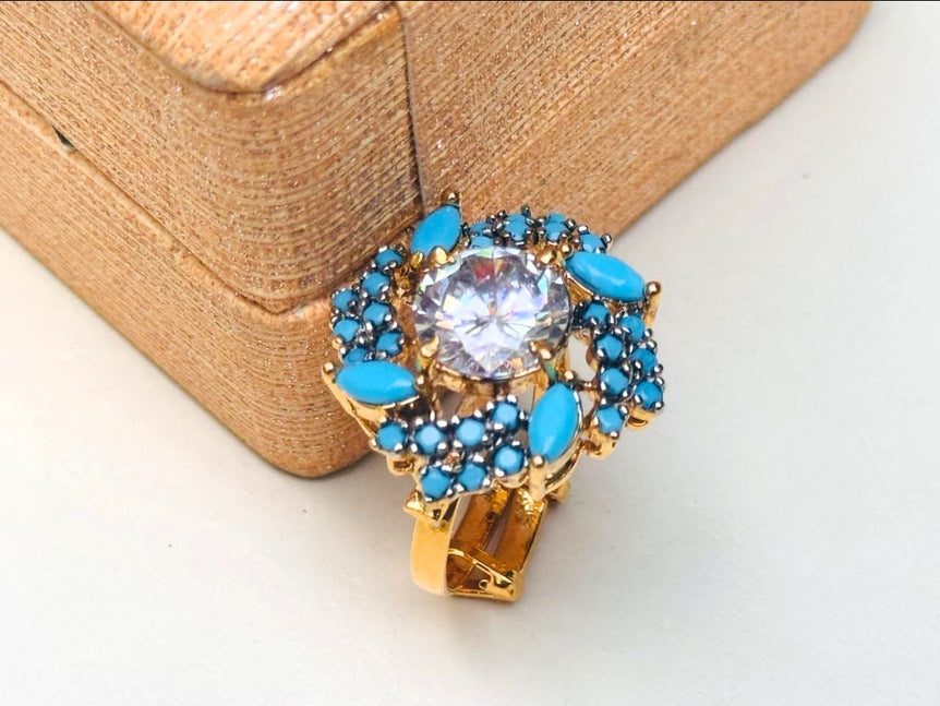 Gold plated hand made studded stone ring