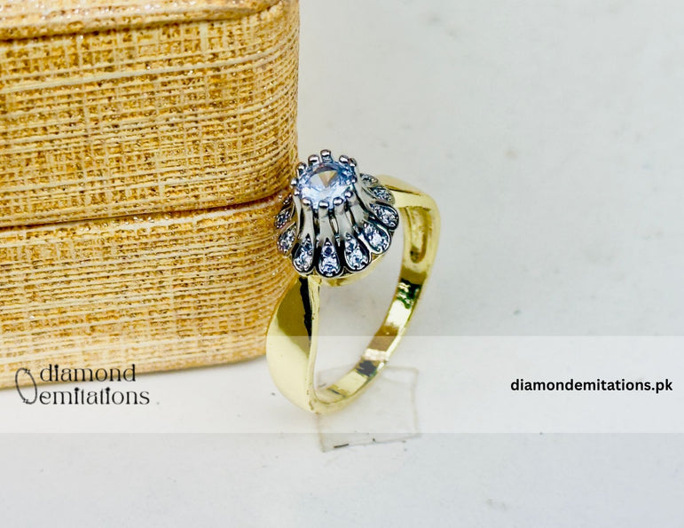 24k Gold plated studded stone ring