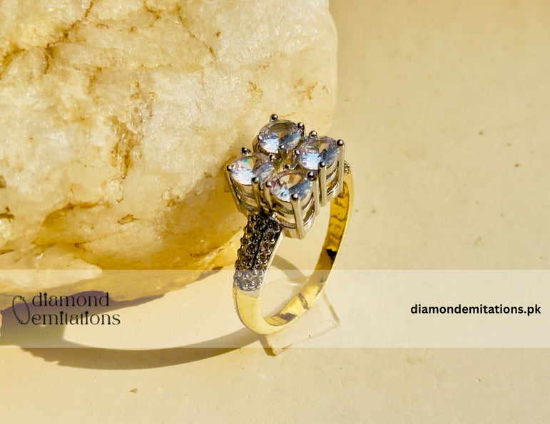 24k Gold plated studded stone ring