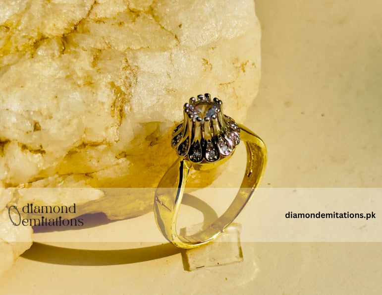 24k Gold plated studded stone ring