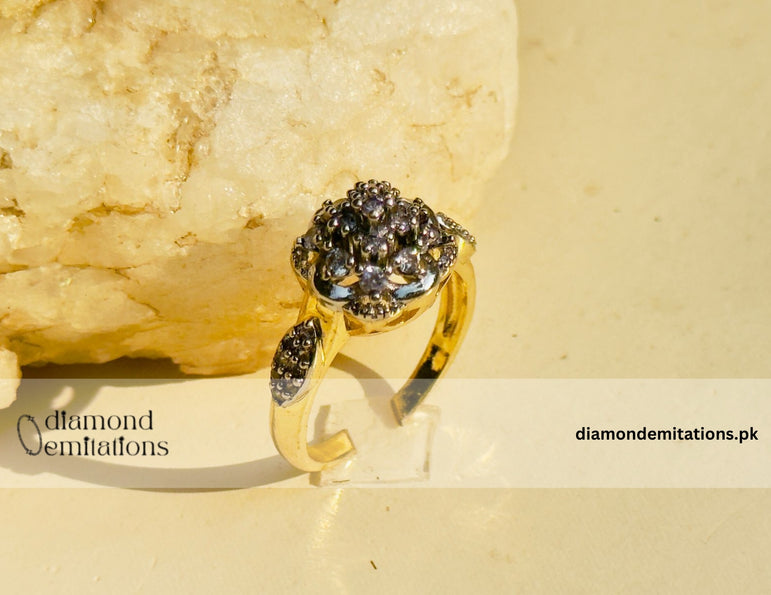 24k Gold plated studded stone ring