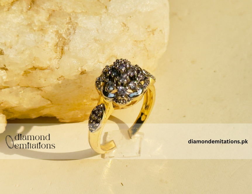 Gold plated studded stone ring