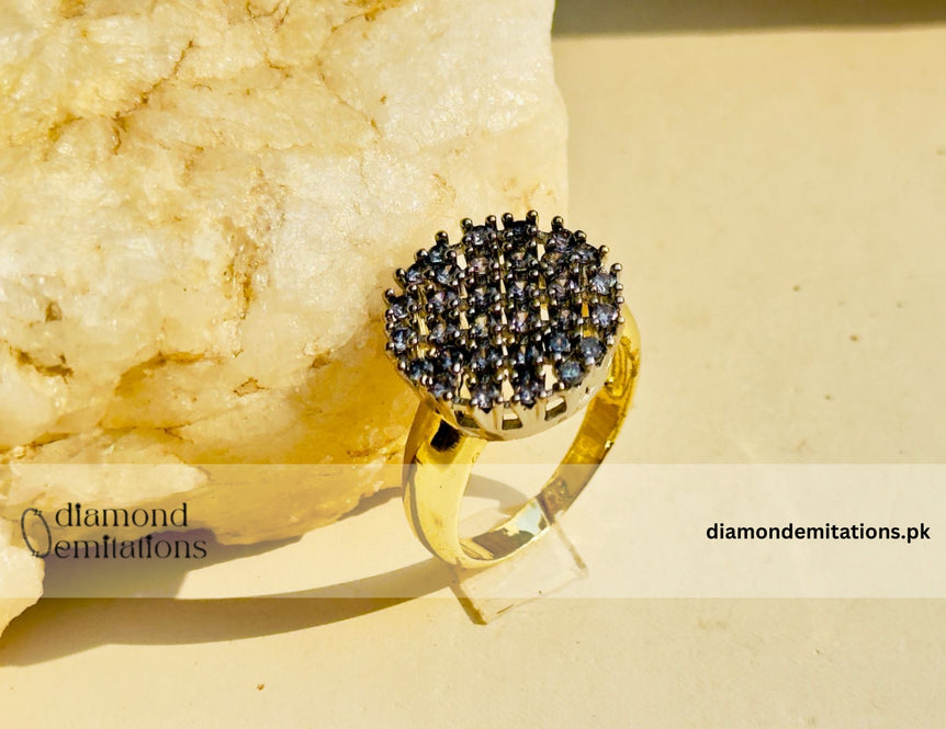 Gold plated studded stone ring