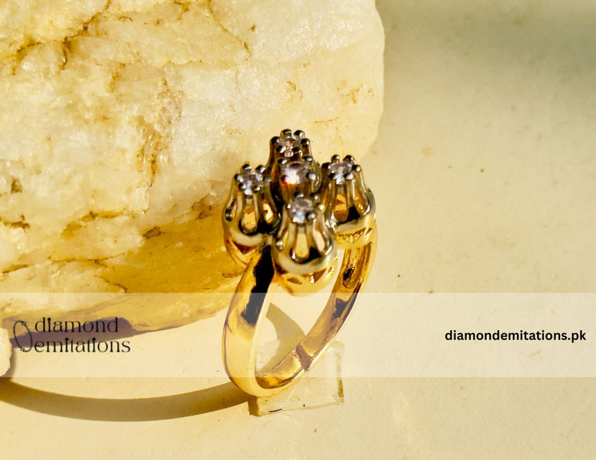 Gold plated studded stone ring