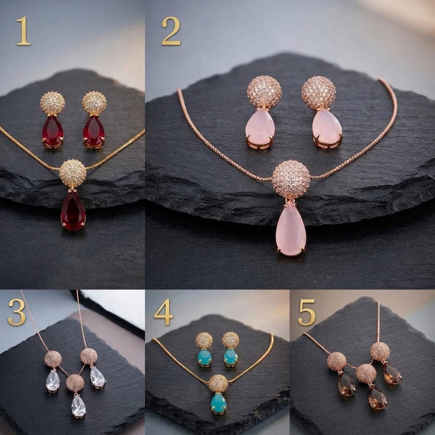 Goldplated Diamond Cut Imported Pendant Set)