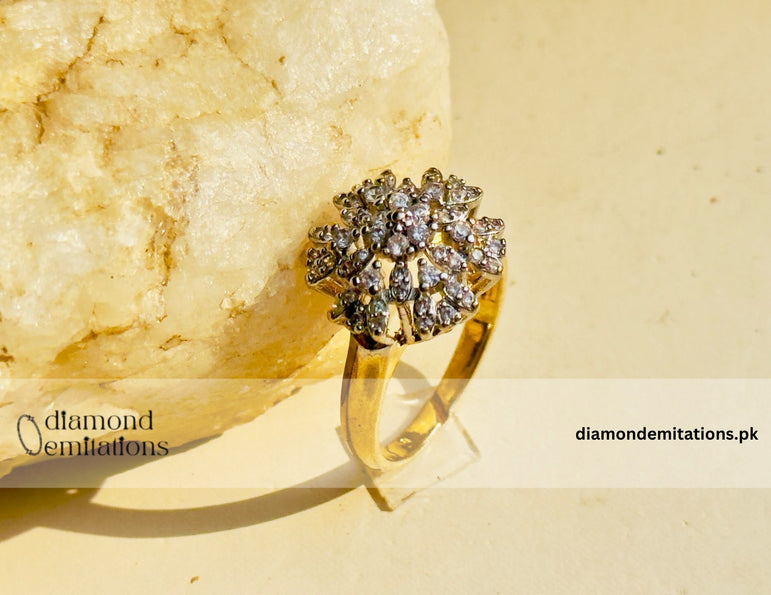 24k Gold plated studded stone ring