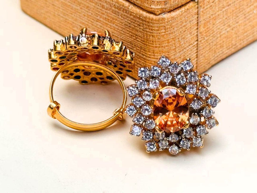 Gold plated hand made studded stone ring