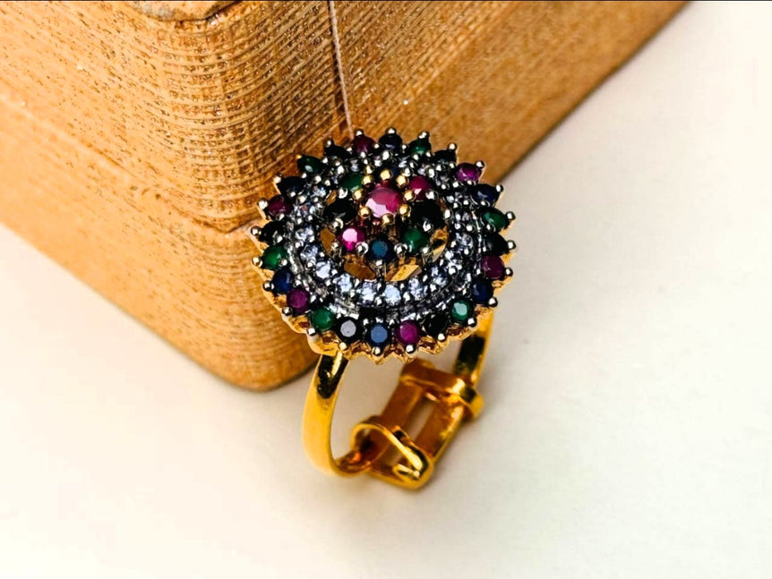 Gold plated hand made studded stone ring