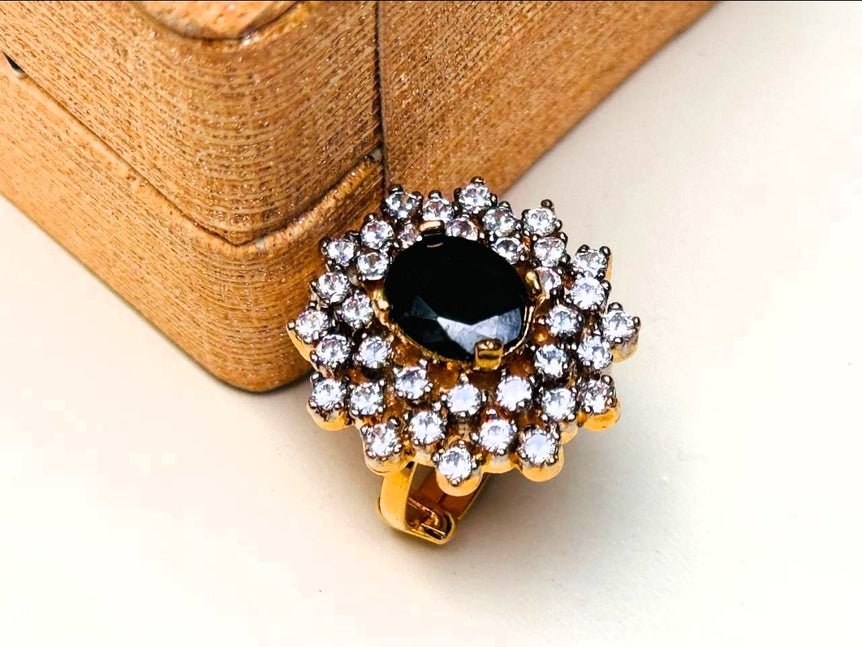 Gold plated hand made studded stone ring