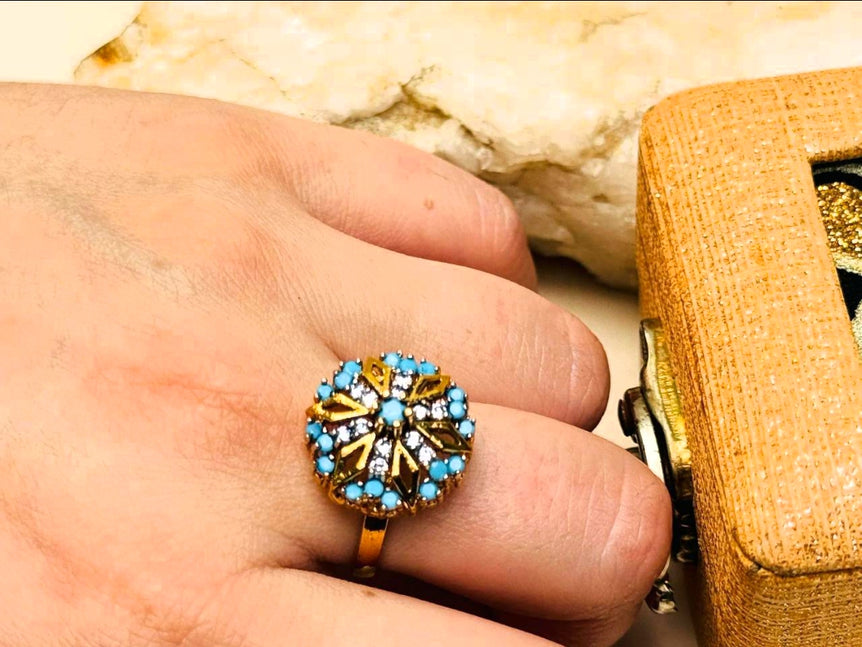 Gold plated hand made studded stone ring