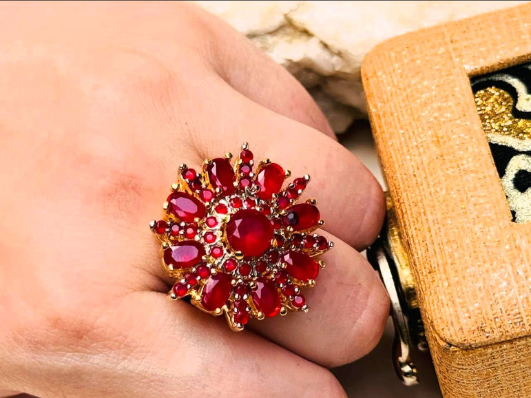 Gold plated hand made studded stone ring