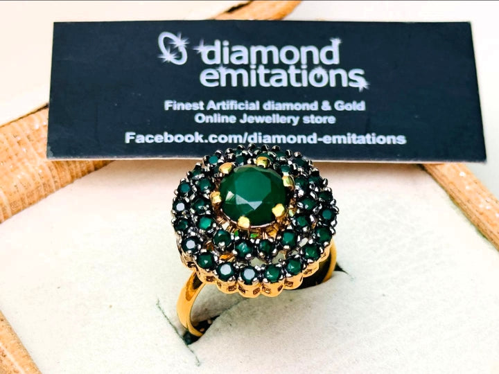 Gold plated hand made studded stone ring – Diamond Emitations