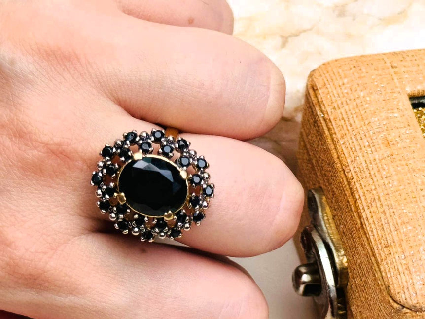 Gold plated hand made studded stone ring