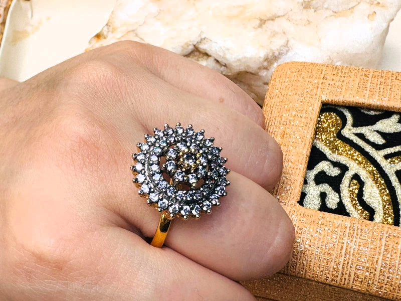 Gold plated hand made studded stone ring