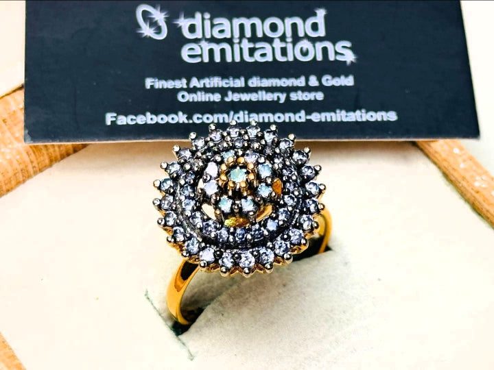 Gold plated hand made studded stone ring