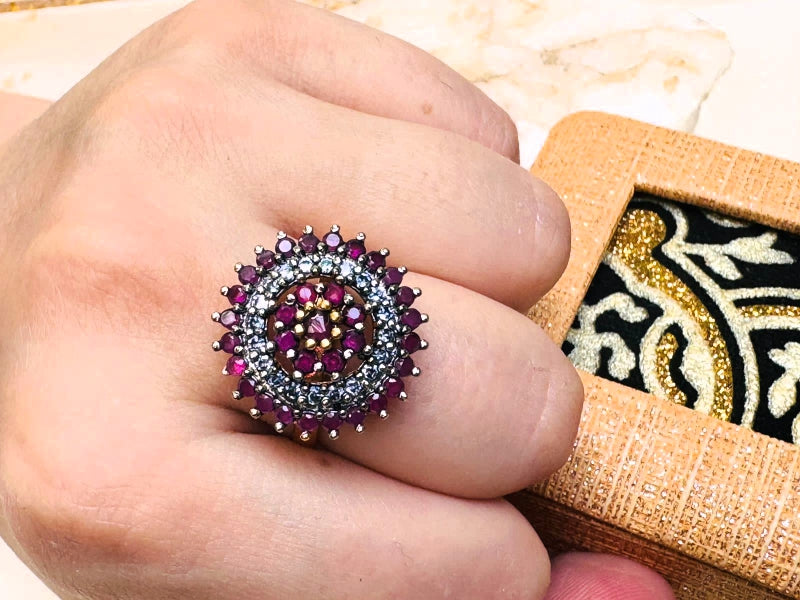 Gold plated hand made studded stone ring