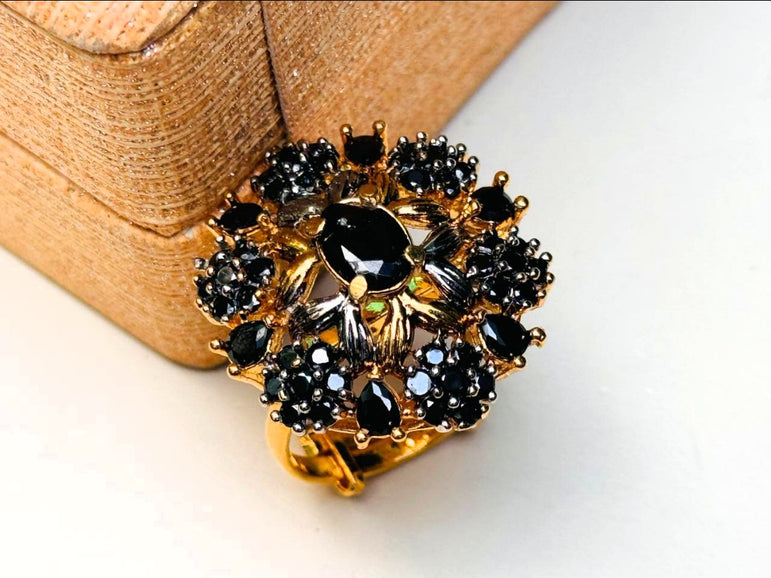 Gold plated hand made studded stone ring