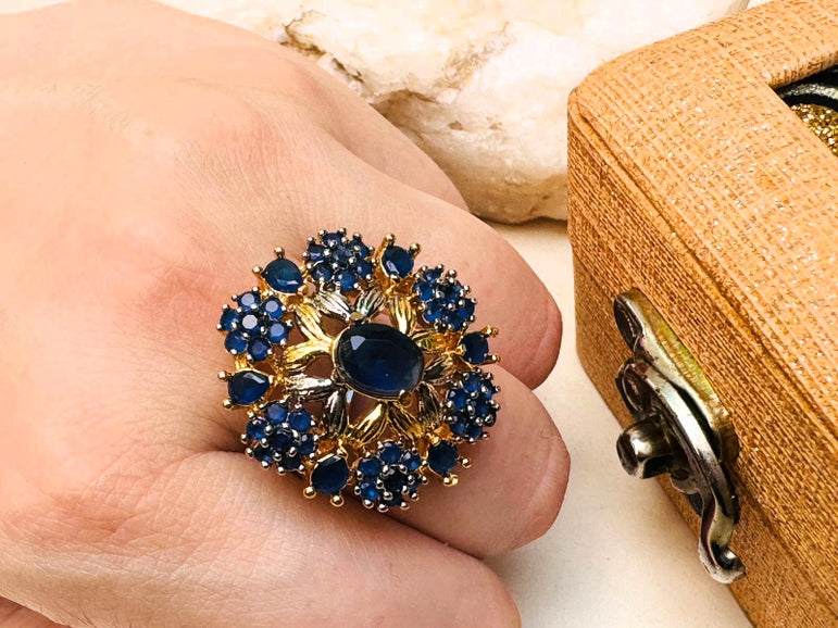 Gold plated hand made studded stone ring