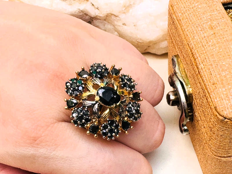 Gold plated hand made studded stone ring