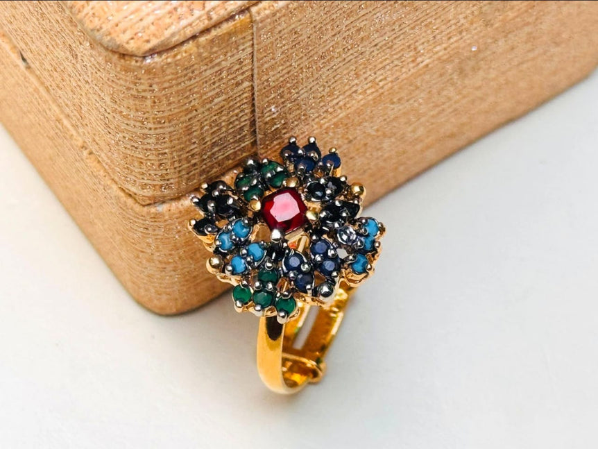 Gold plated hand made studded stone ring