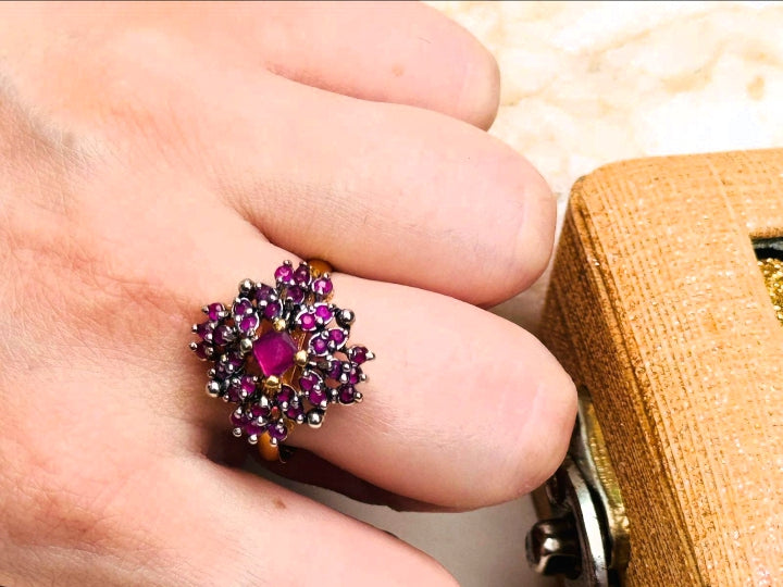 Gold plated hand made studded stone ring