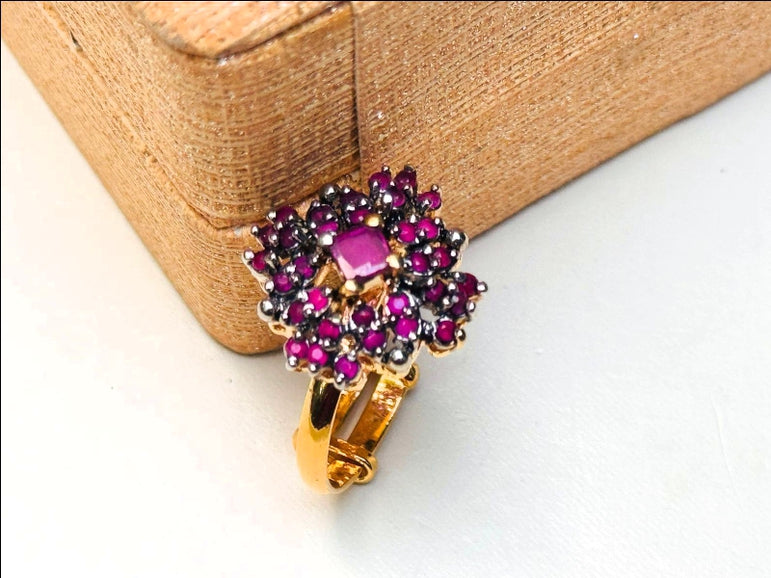 Gold plated hand made studded stone ring