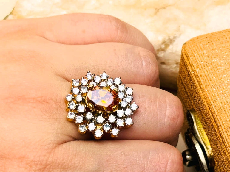 Gold plated hand made studded stone ring