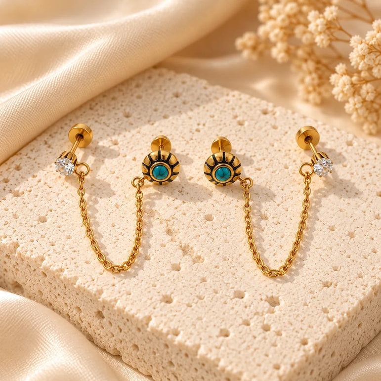 Dual Piercing Diamond Style Earrings