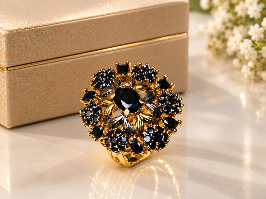 Gold plated hand made studded stone ring