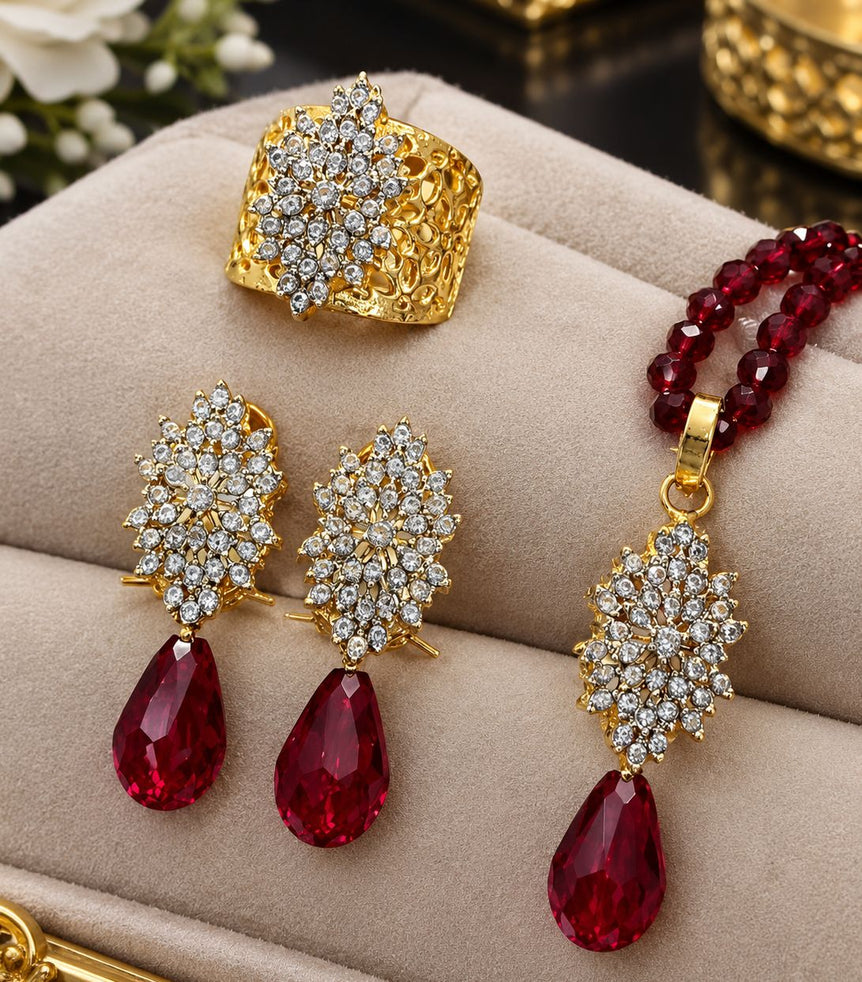 22k Gold Plated Diamond cut Pendant Set